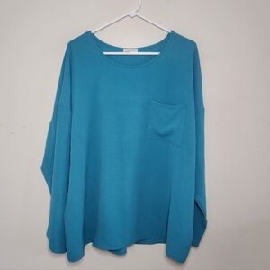 Women's Teal Cotton Bleu Long Sleeve Top Sz XL